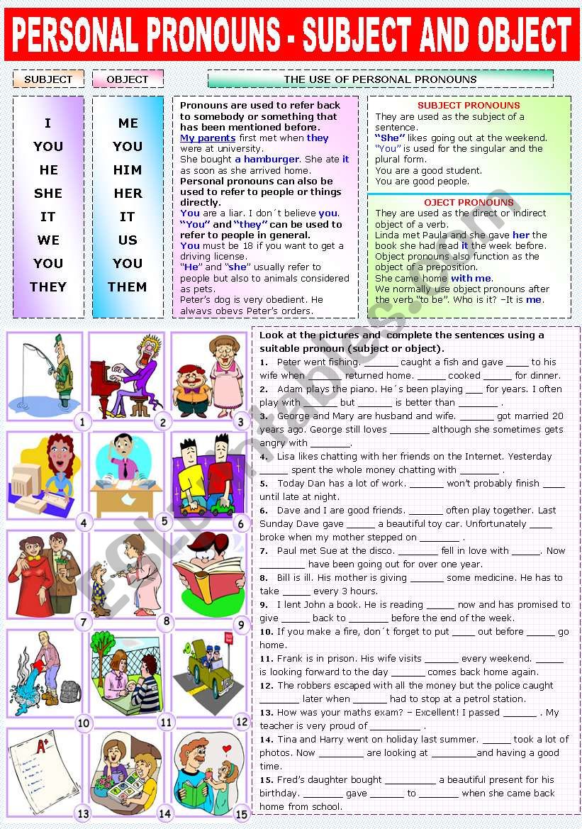 PERSONAL PRONOUNS - SUBJECT AND OBJECT