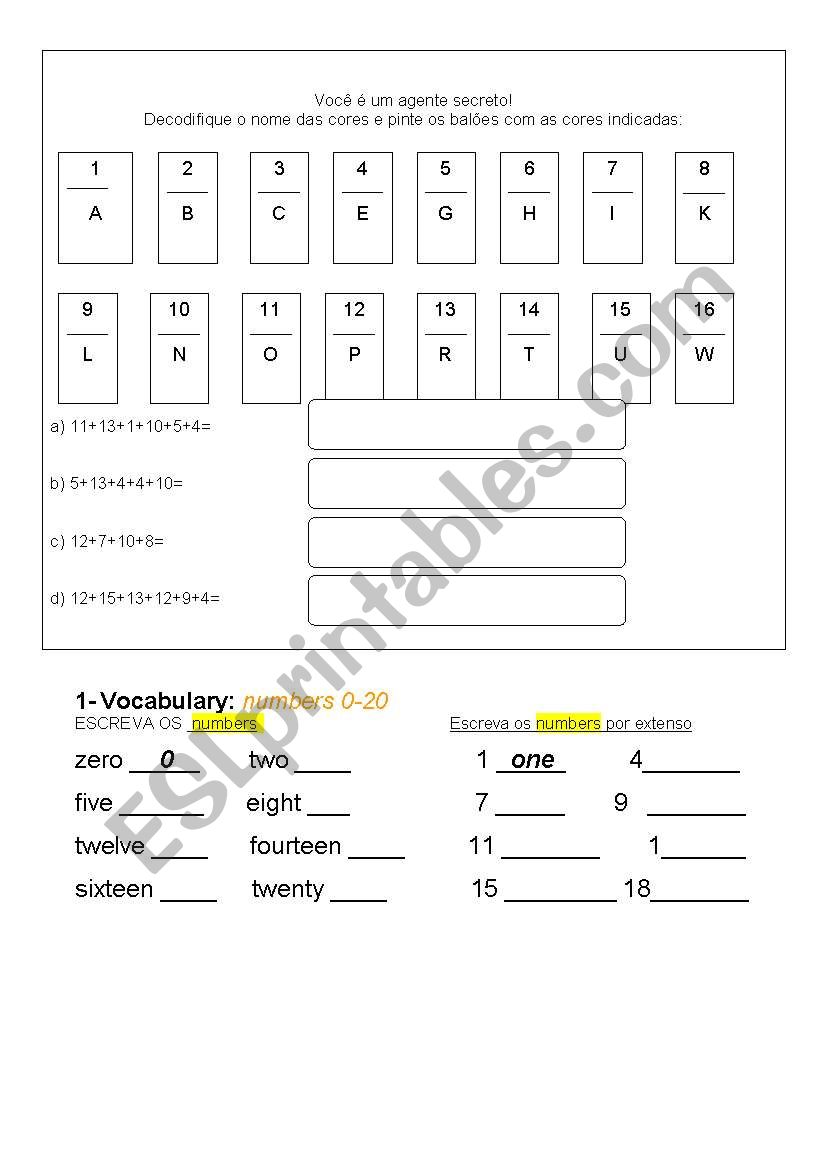 Colors and Numbers worksheet