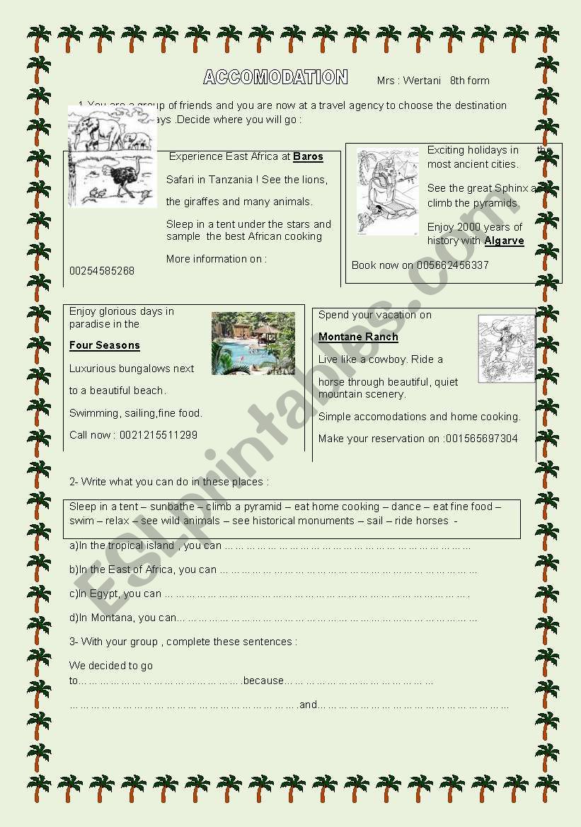 travelling plans worksheet