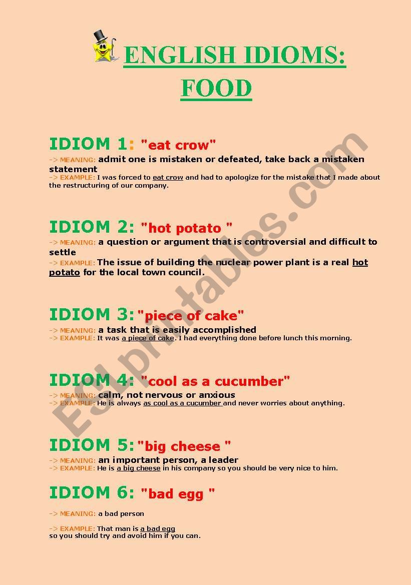 Food idioms worksheet