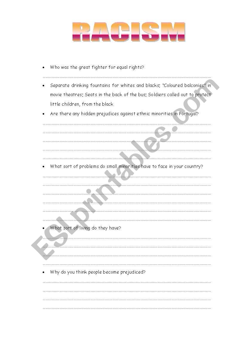 Racism worksheet