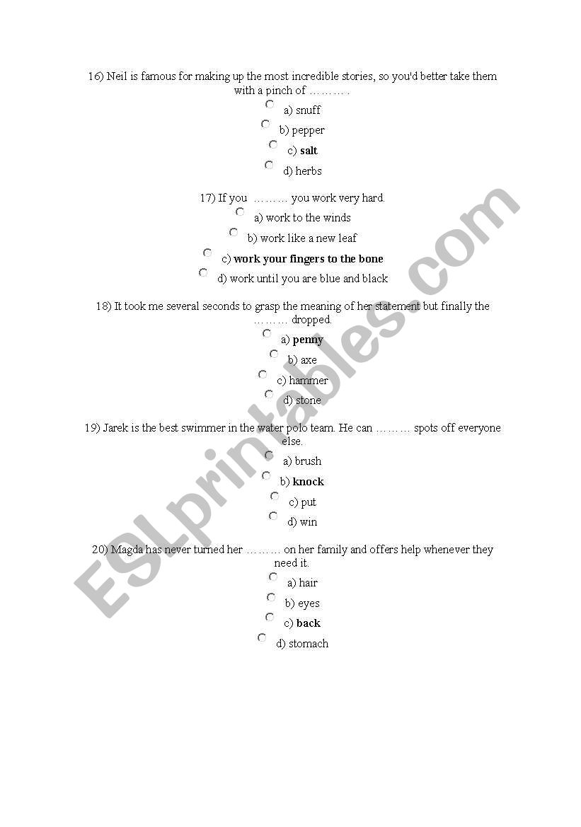 English Idioms Test 2/3 worksheet