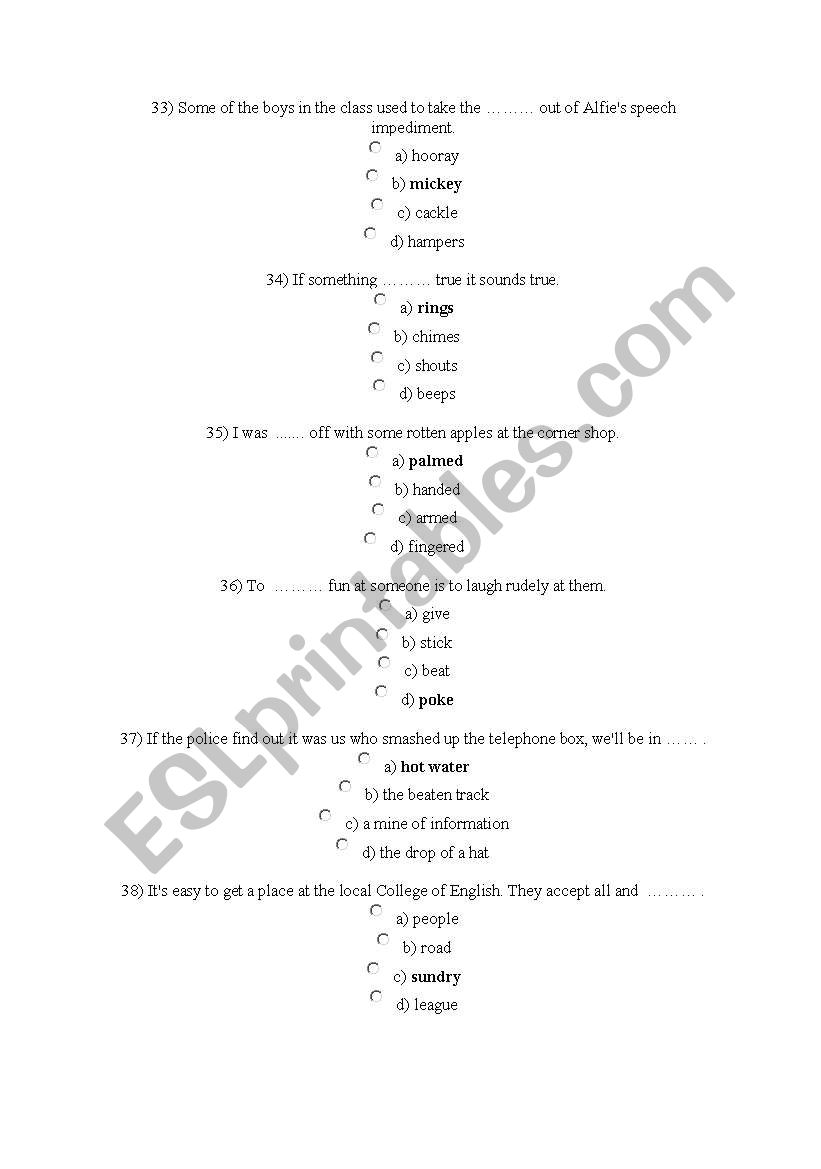 English Idioms Test 3/3 worksheet