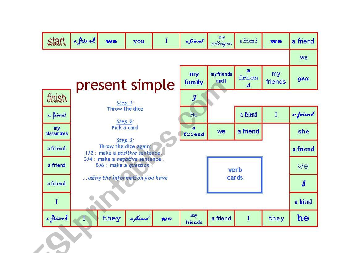 Present Simple board game worksheet
