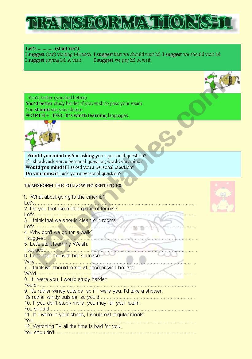 TRANSFORMATIONS 1 worksheet