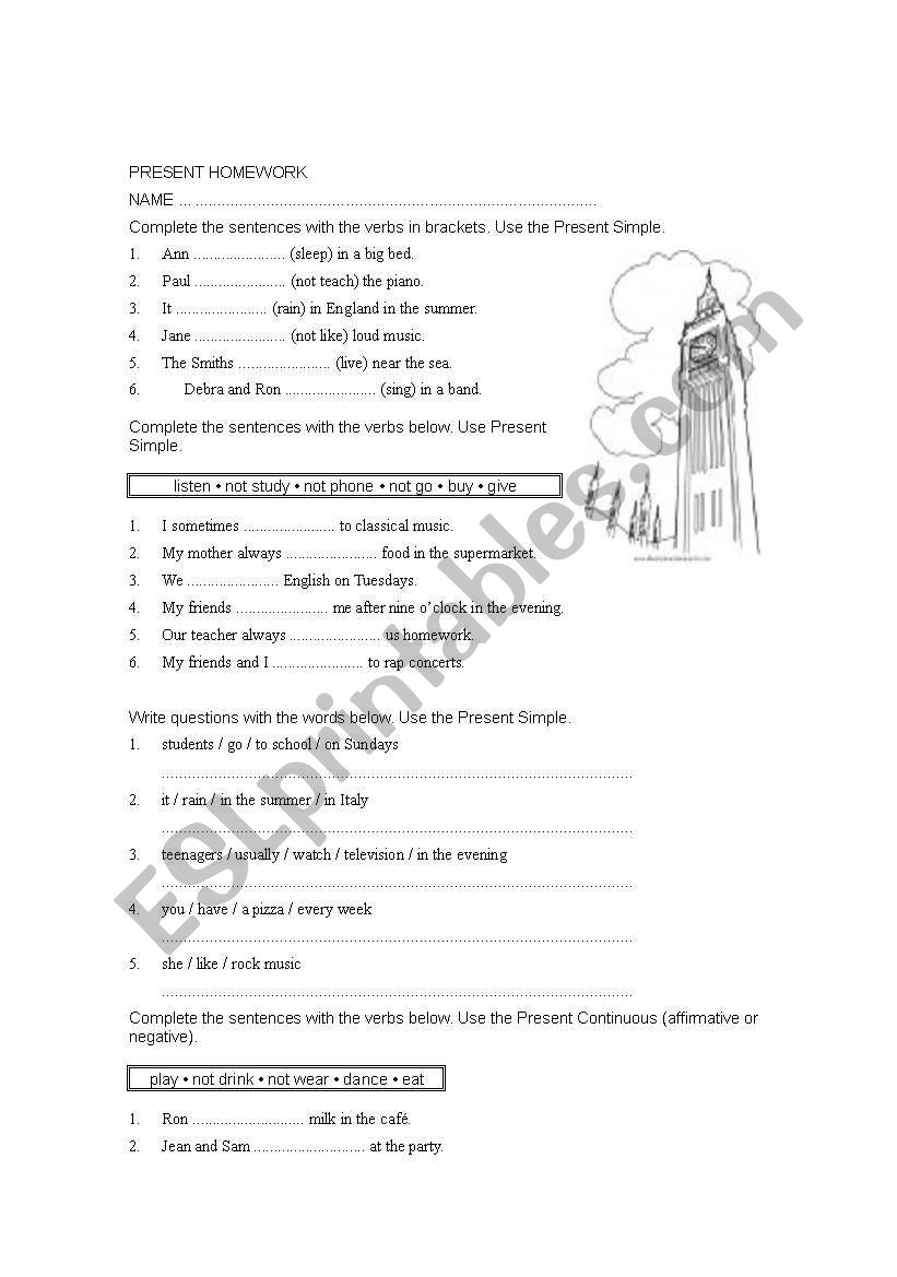 PRESENT SIMPLE AND CONTINUOUS worksheet