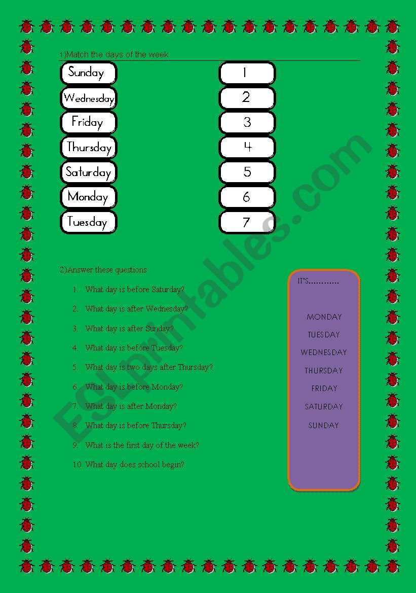 Days of the week worksheet