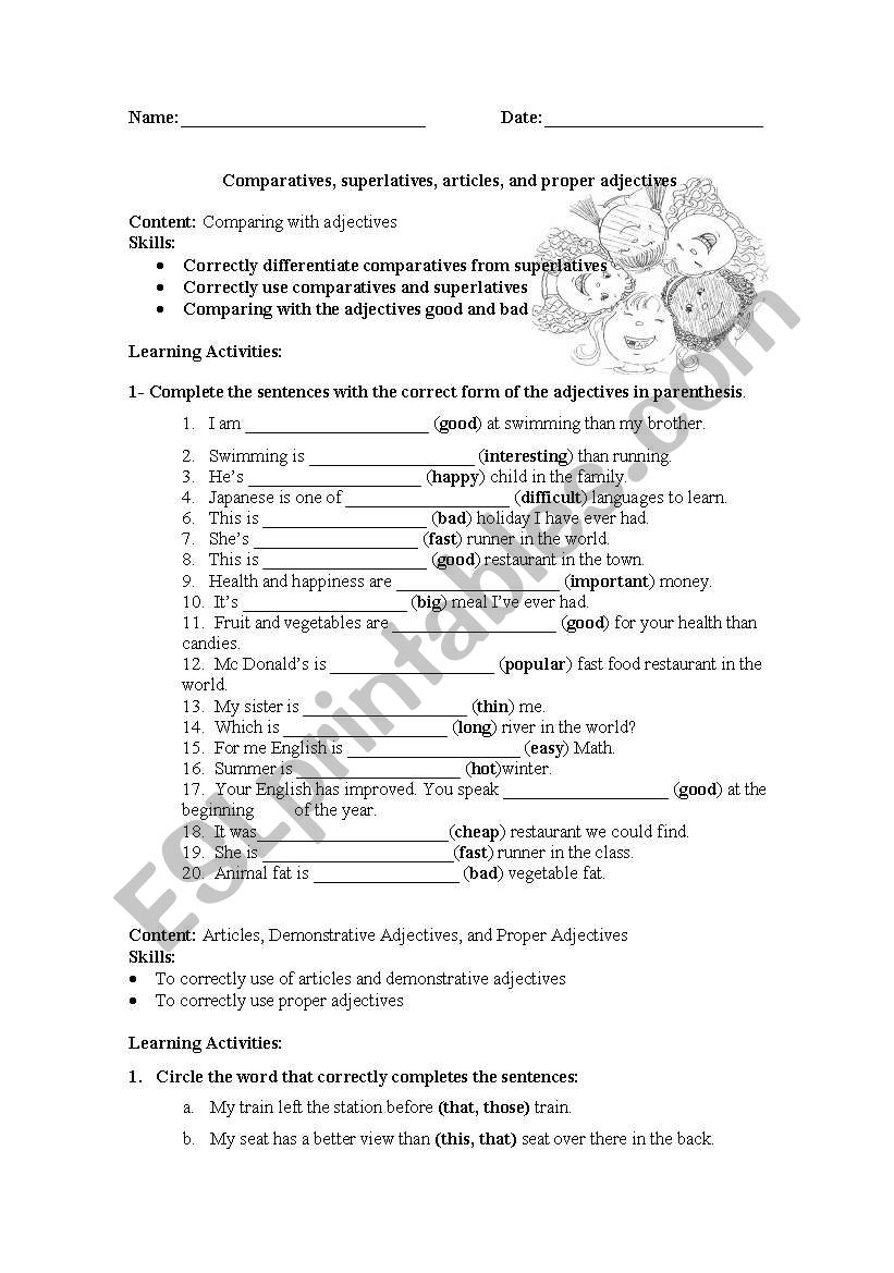 COMPARATIVES, SUPERLATIVES, ARTICLES, DEMONSTRATIVE, AND PROPER ADJECTIVES