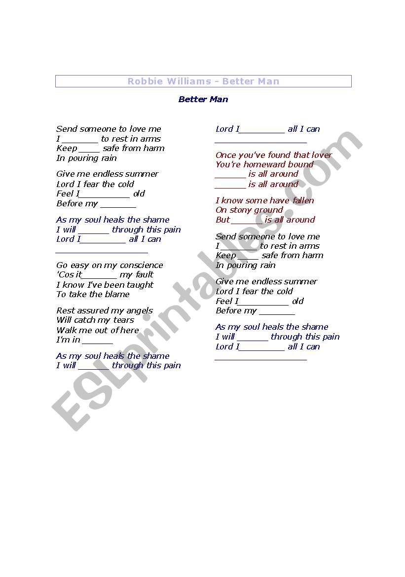 Song Activities worksheet