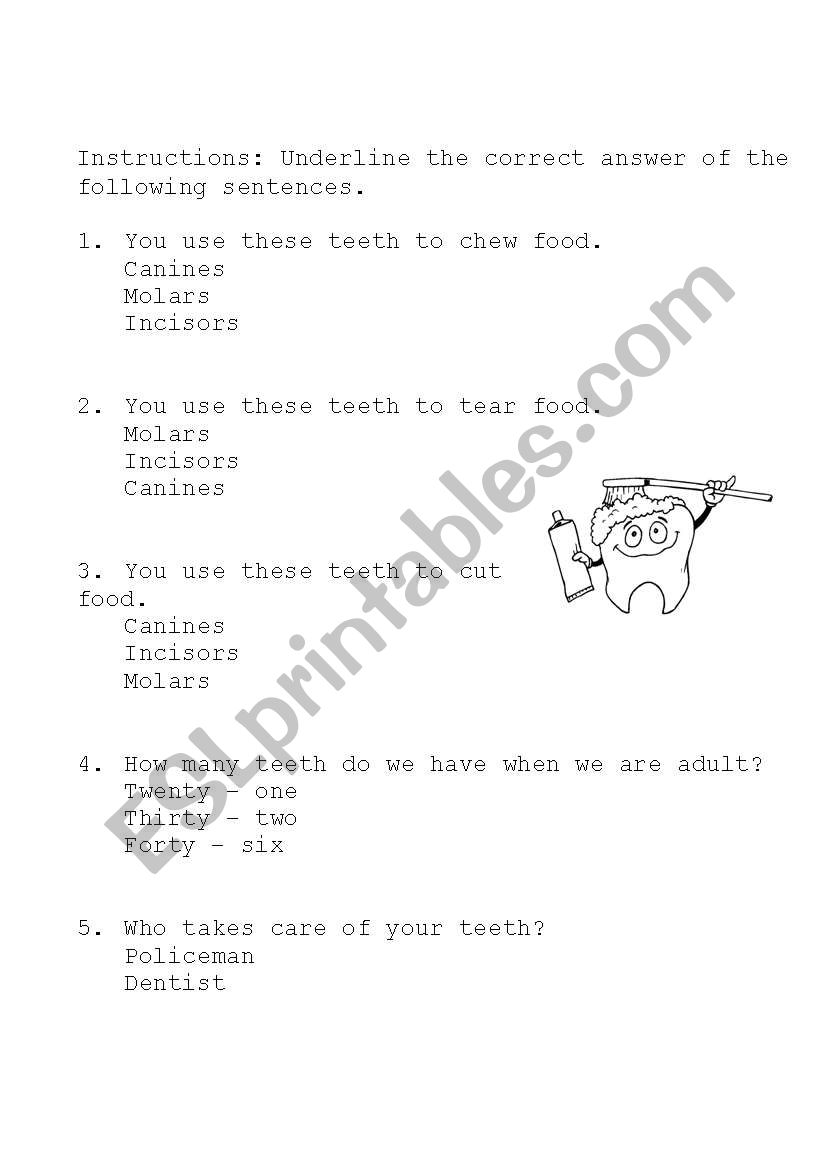 worksheet for teeth worksheet