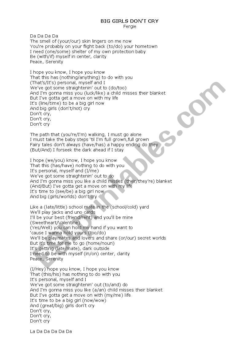 Big girls dont cry - Fergie worksheet