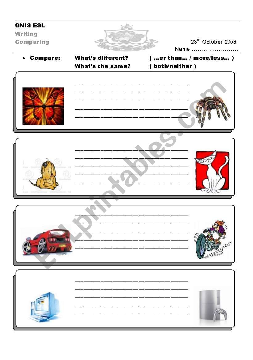 comparisons writing worksheet