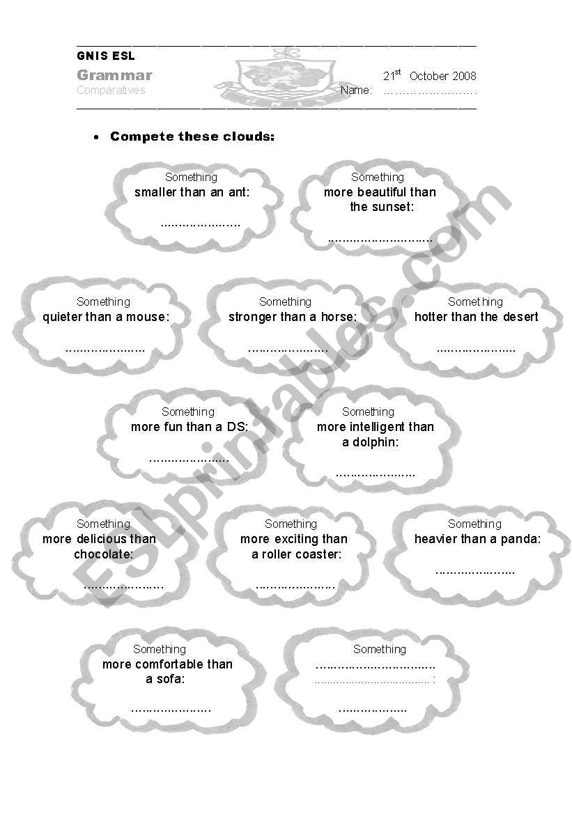 comparisons worksheet