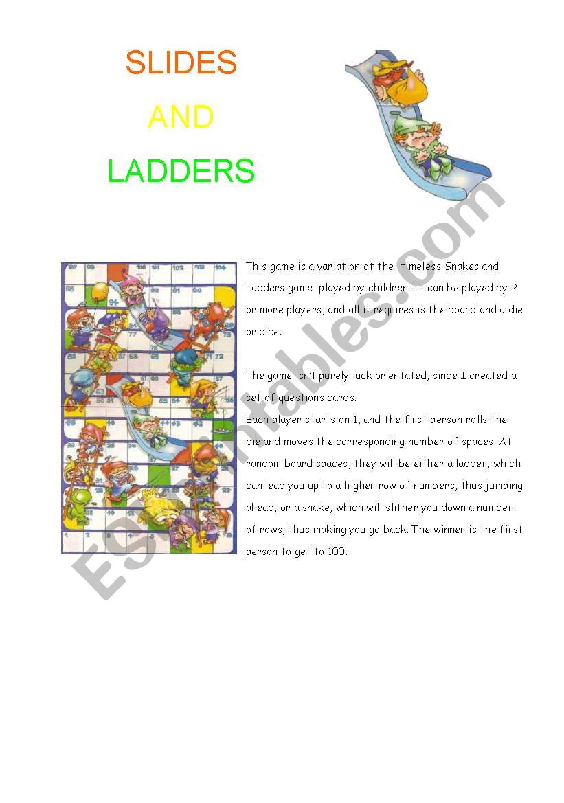 Slides and ladders  boardgame and cards ( for elementary students )