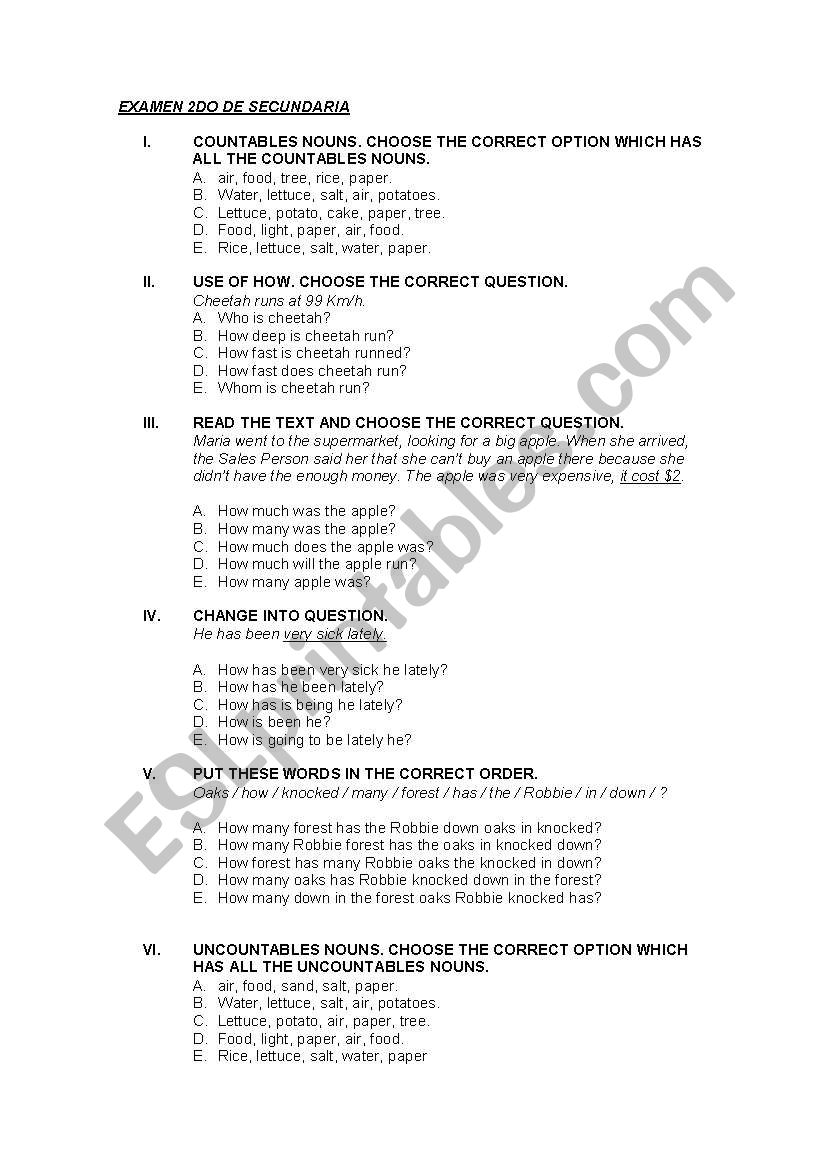 Use of How, countables and uncountables nouns.