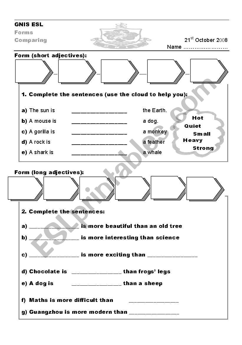 comparisons worksheet