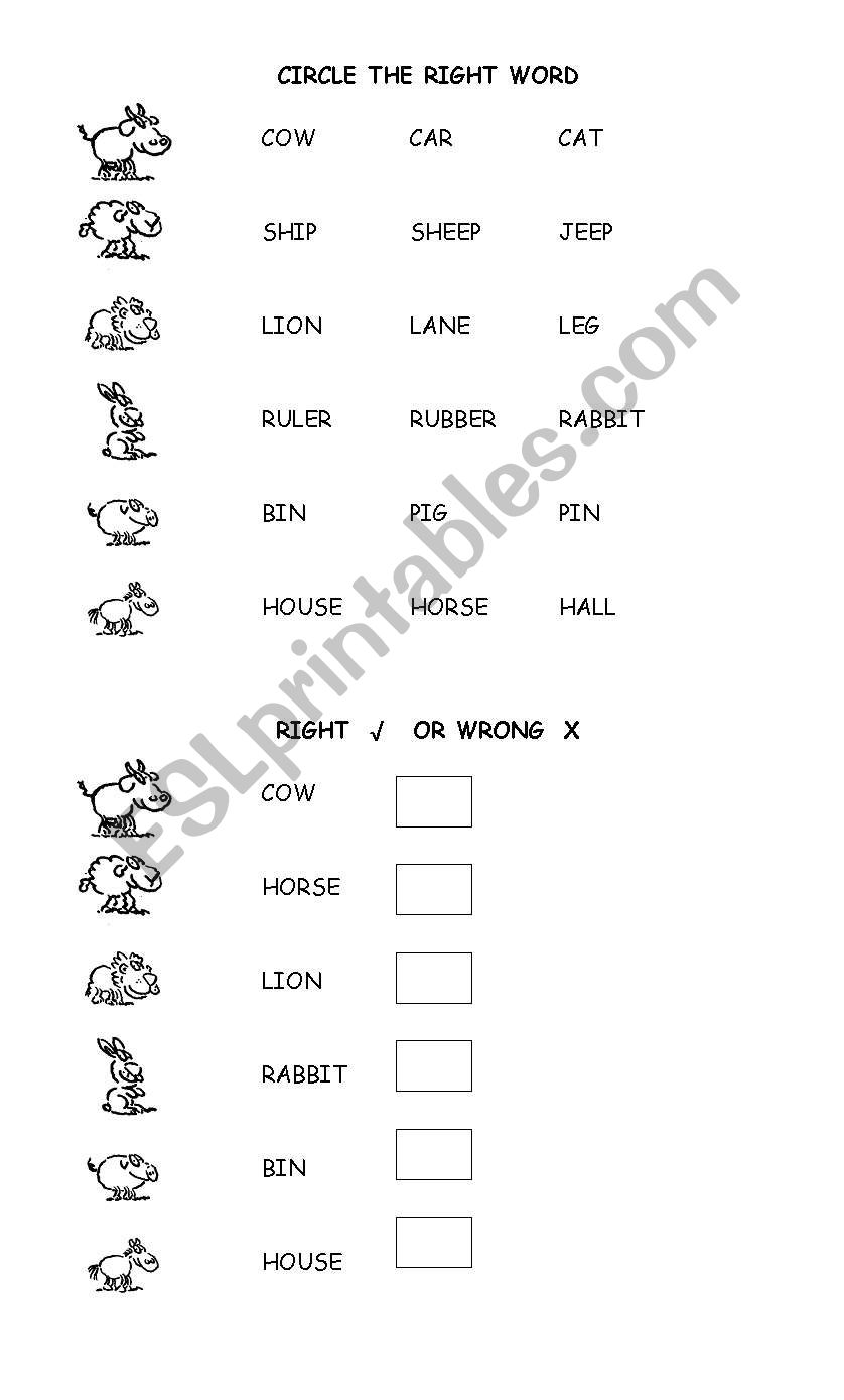 Animals - easy worksheet