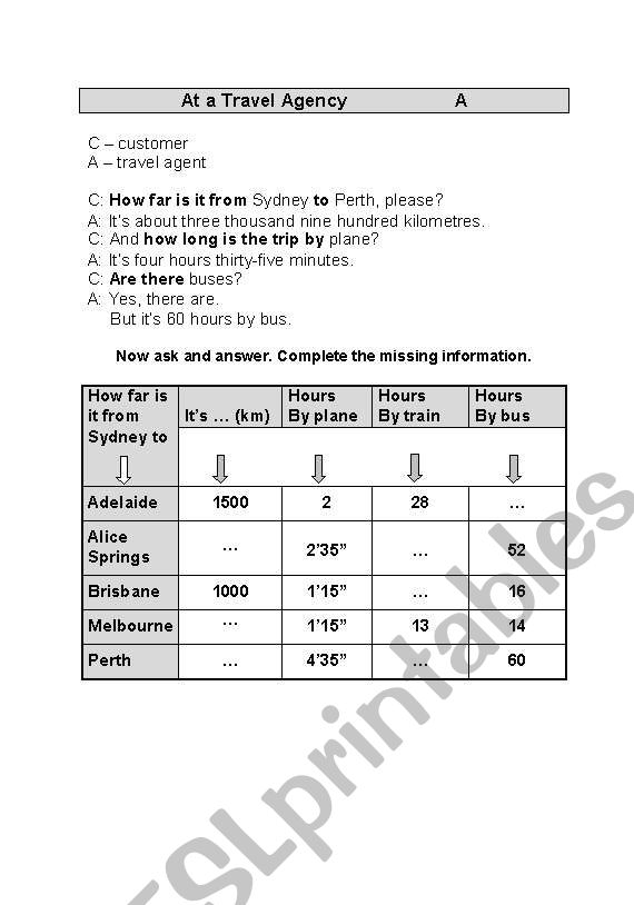 At the Travel Agency worksheet