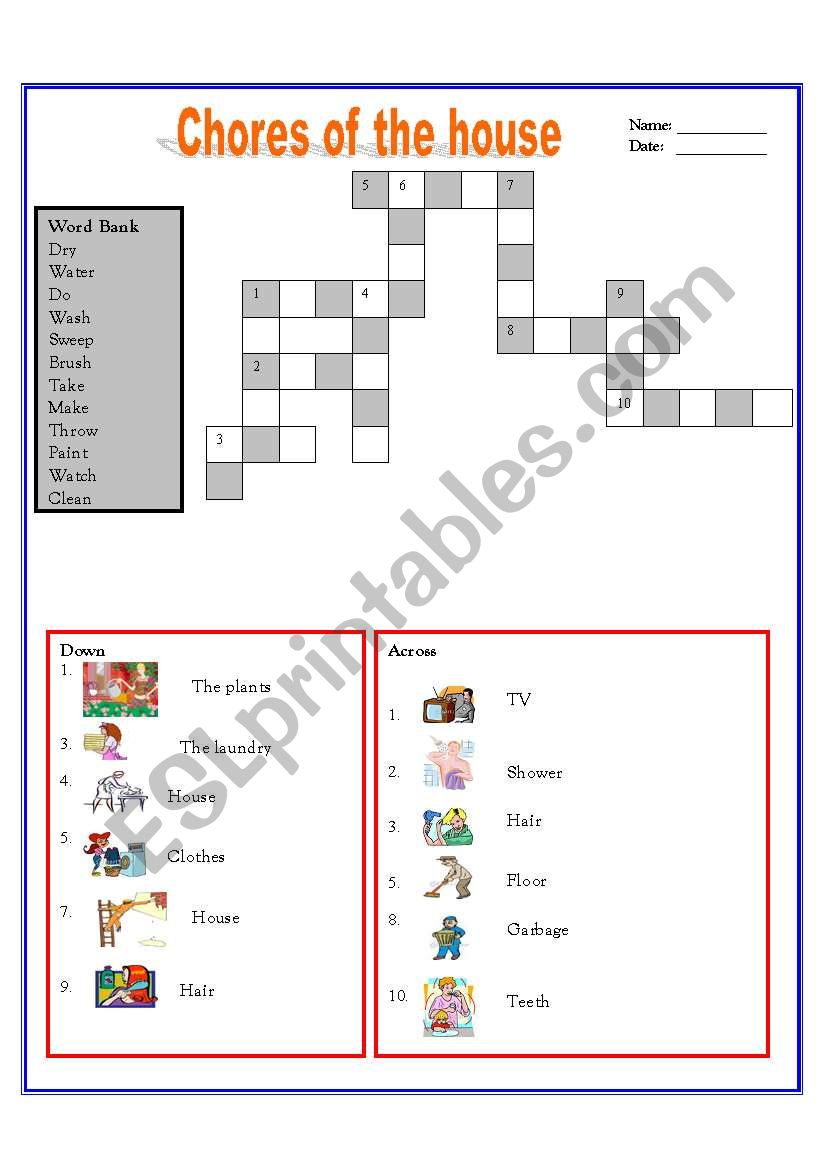 Chores of the house worksheet