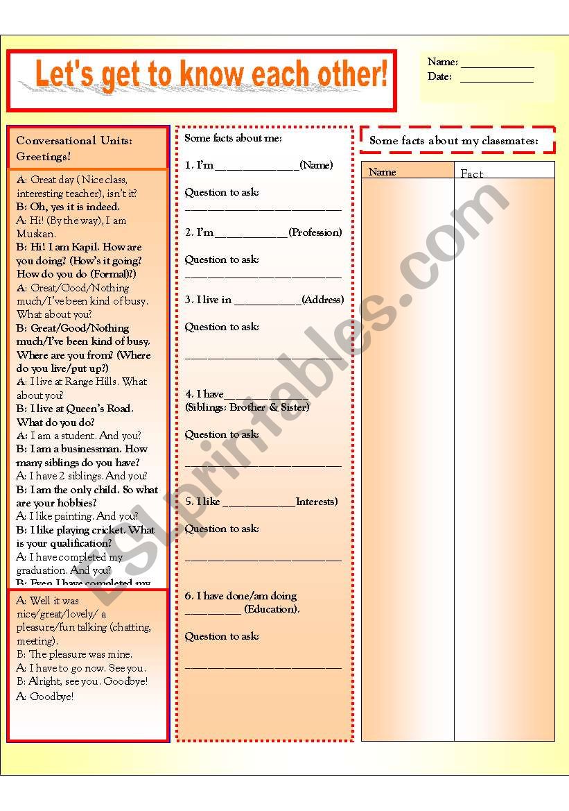 Lets get to know each other! worksheet