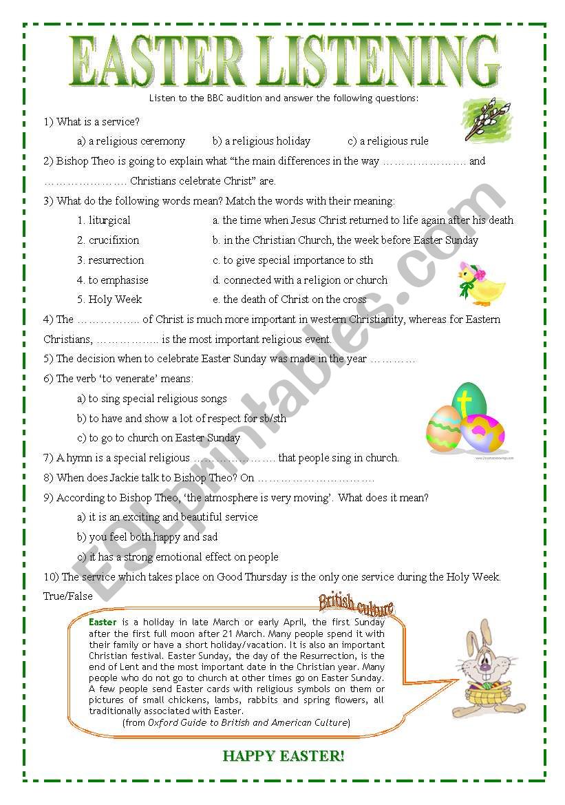 Easter Listening worksheet