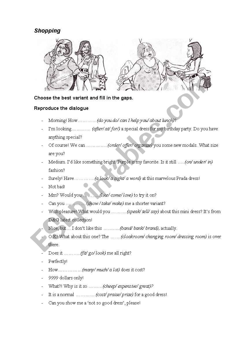 shopping dialogue worksheet