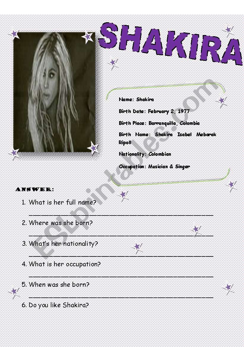 SHAKIRA (identifying personale informaton)