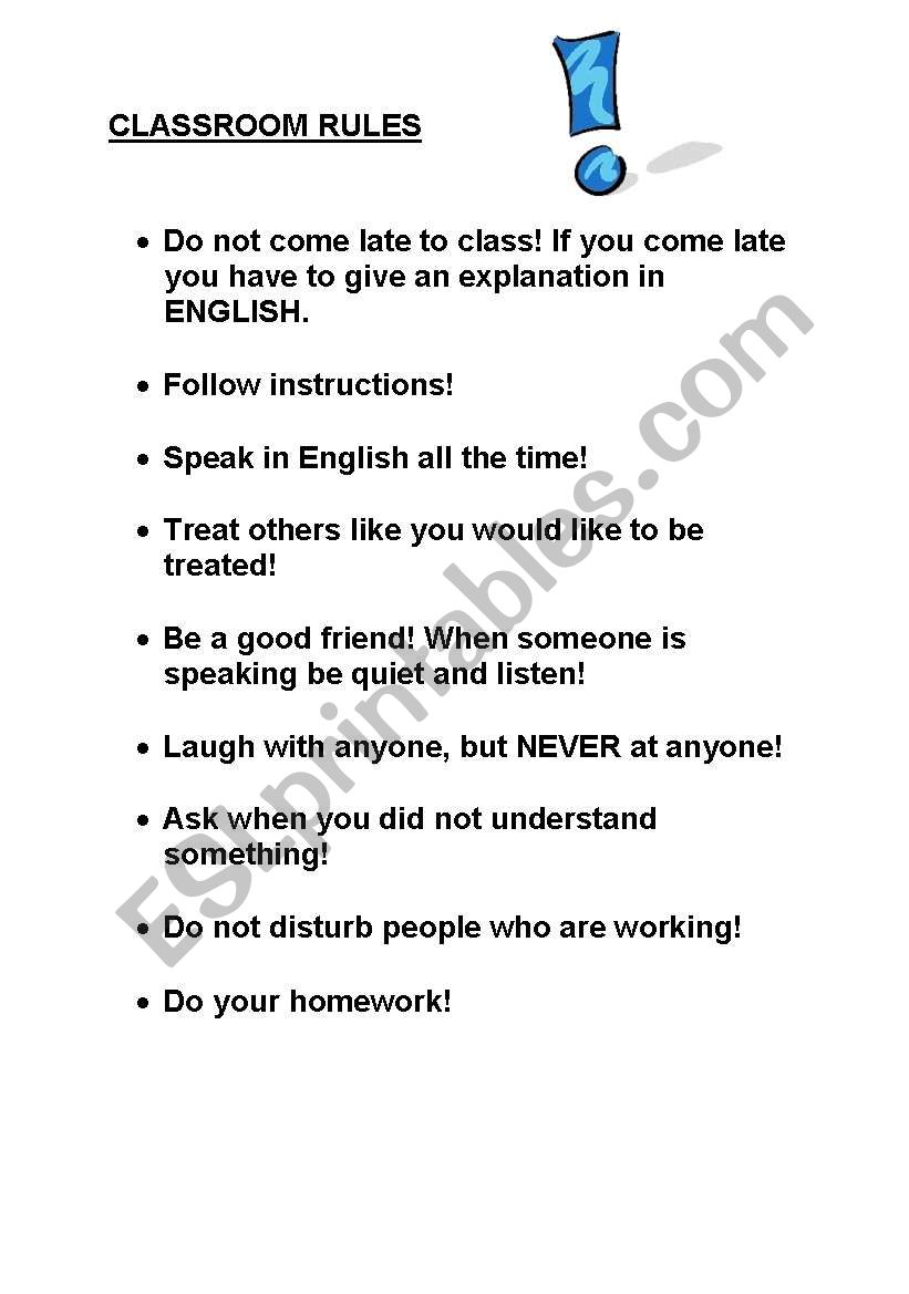 CLASSROOM RULES worksheet