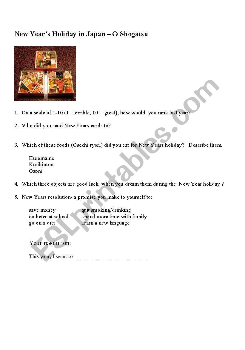 New Years in Japan worksheet