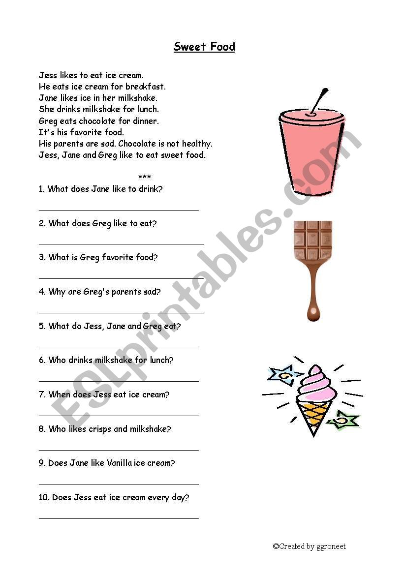 Sweet Food worksheet