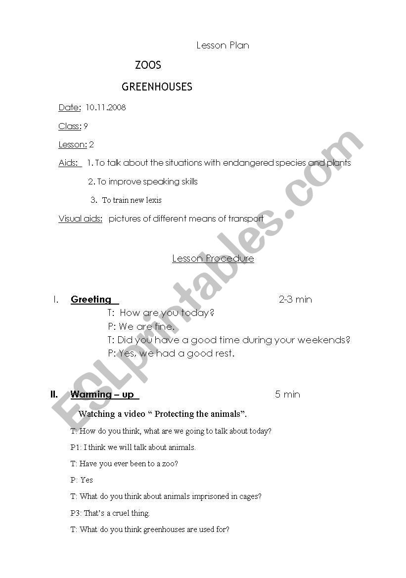 zoos and greenhouses worksheet