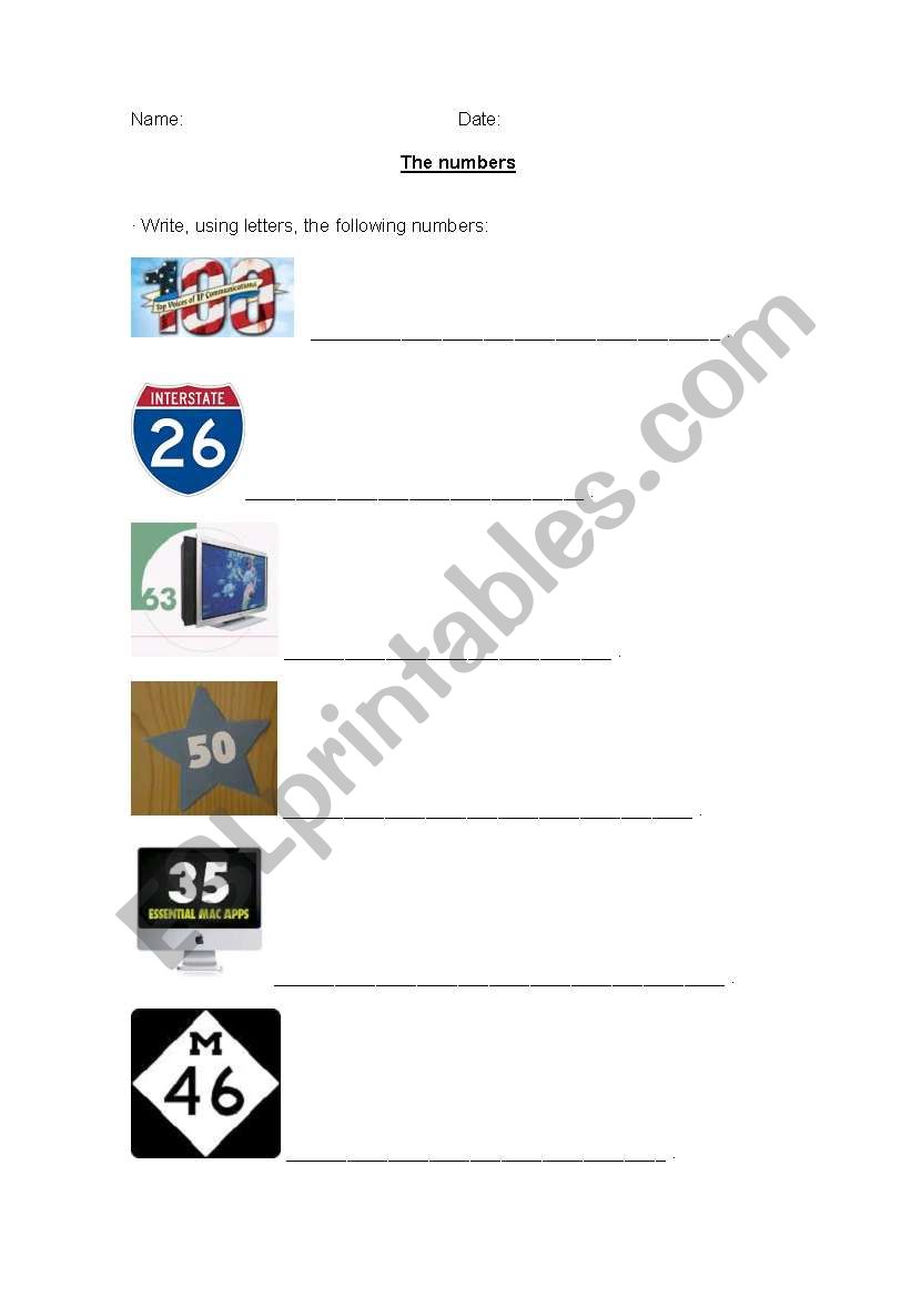 Yhe numbers worksheet