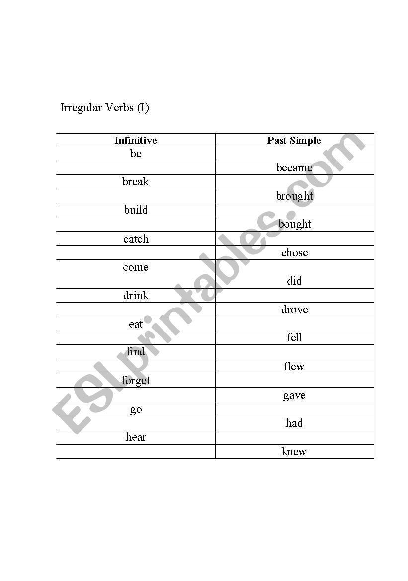 irregular verbs worksheet