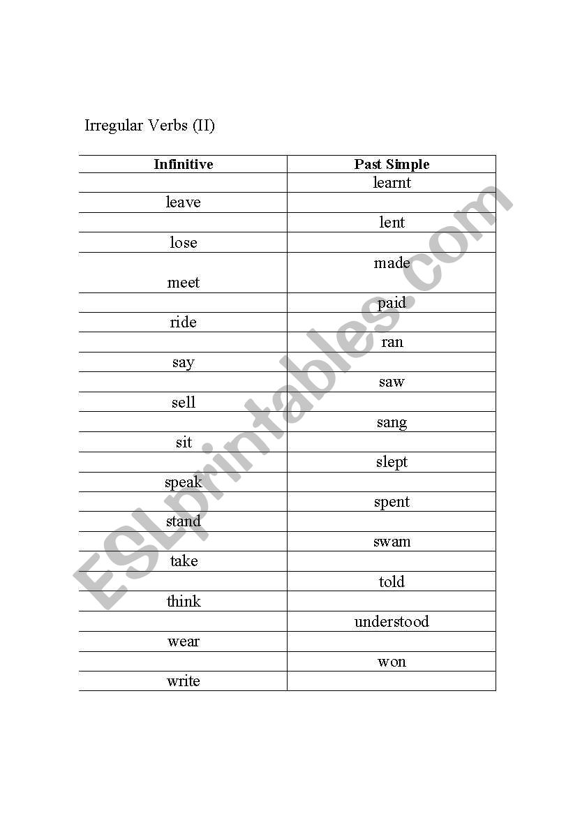 irregular verbs 2 worksheet