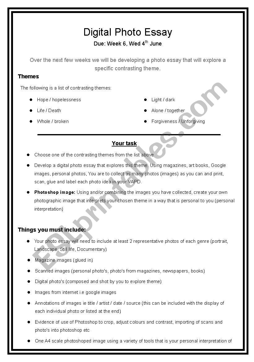 Digital photo essay worksheet