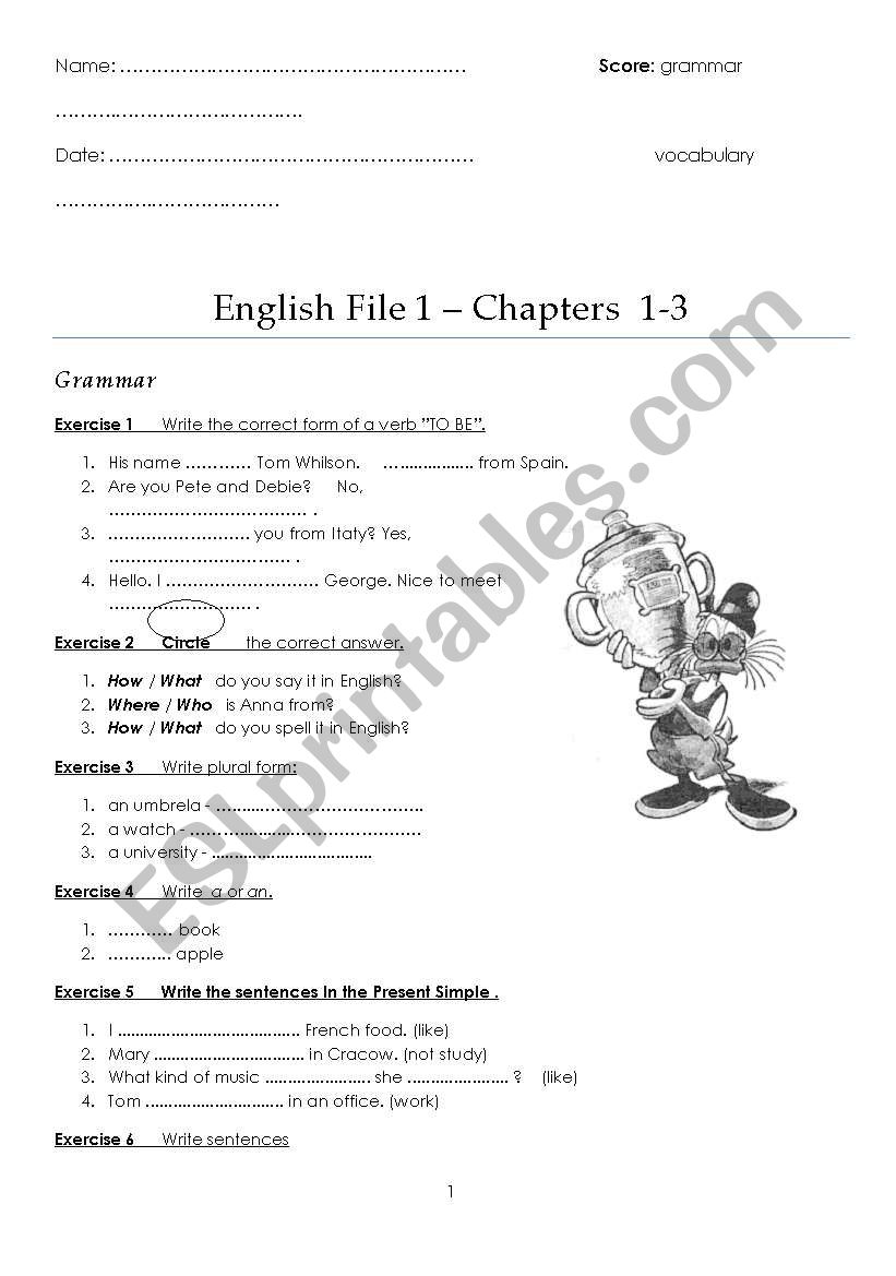 English File 1 - Chapters 1-3 test