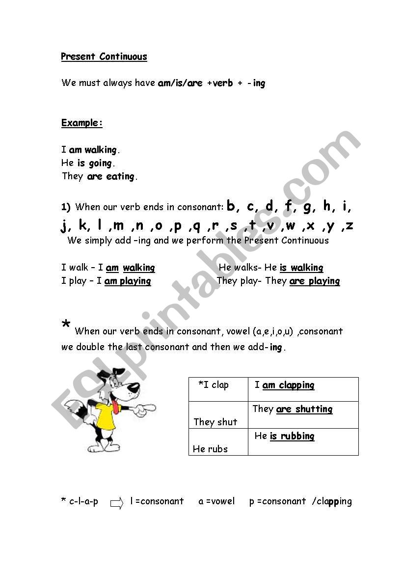 present Continuous-rules worksheet