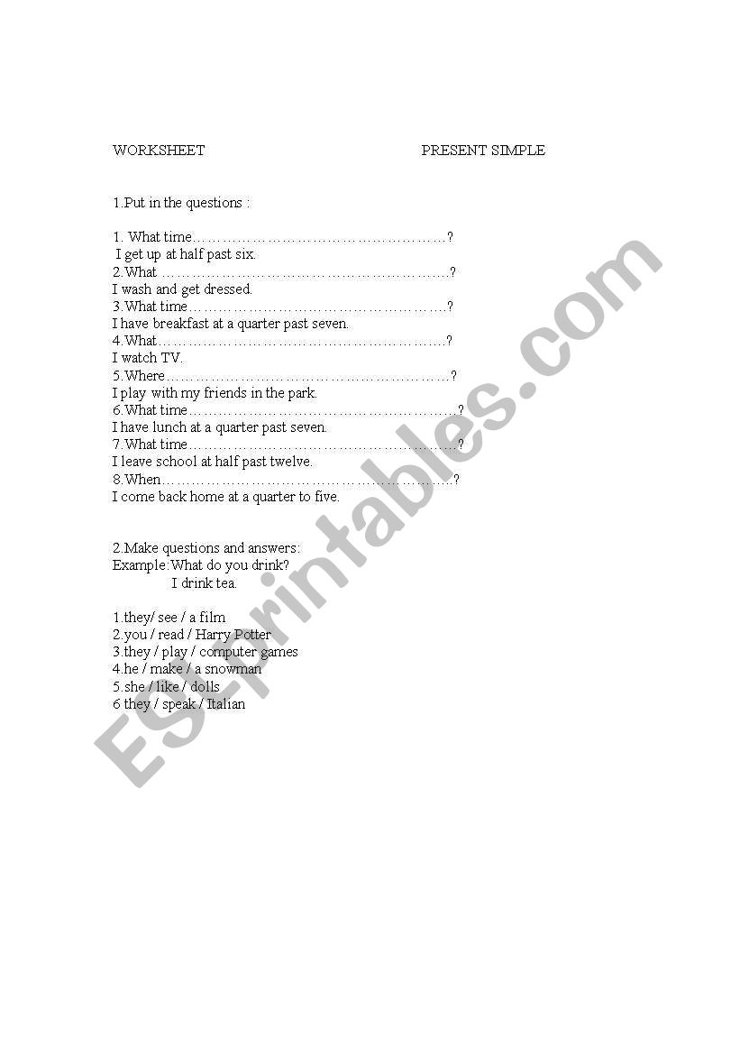 PRESENT SIMPLE worksheet