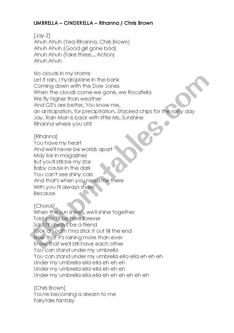 UMBRELLA - SONG worksheet