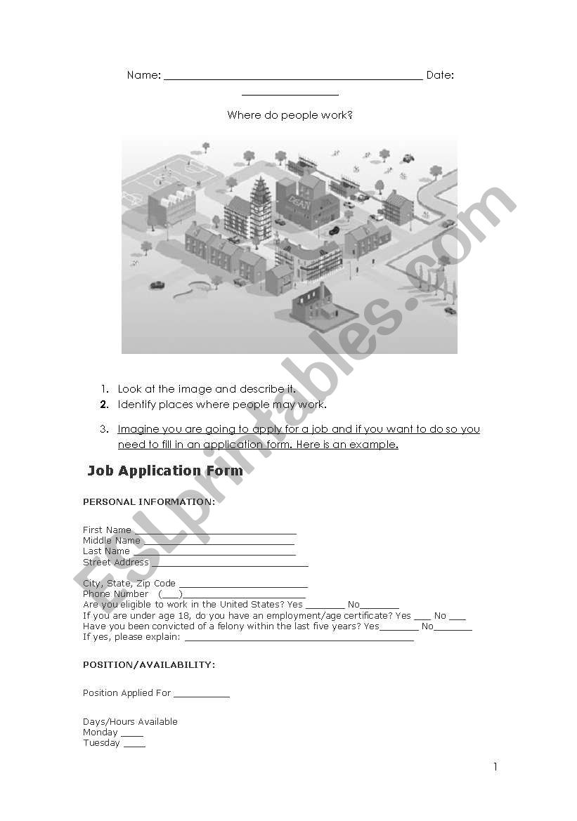 places of work worksheet