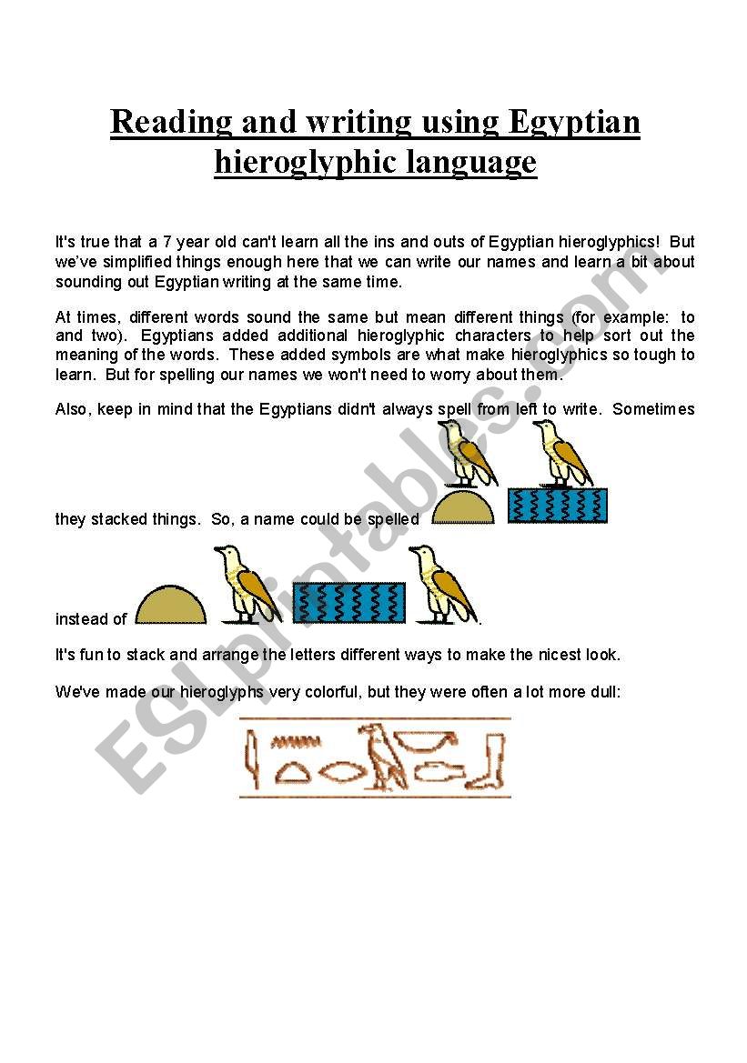 heiroglyphs worksheet
