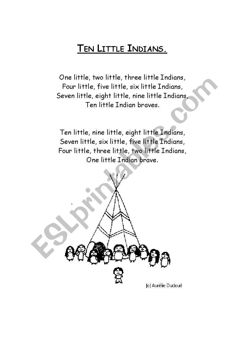 TEN LITTLE INDIANS worksheet