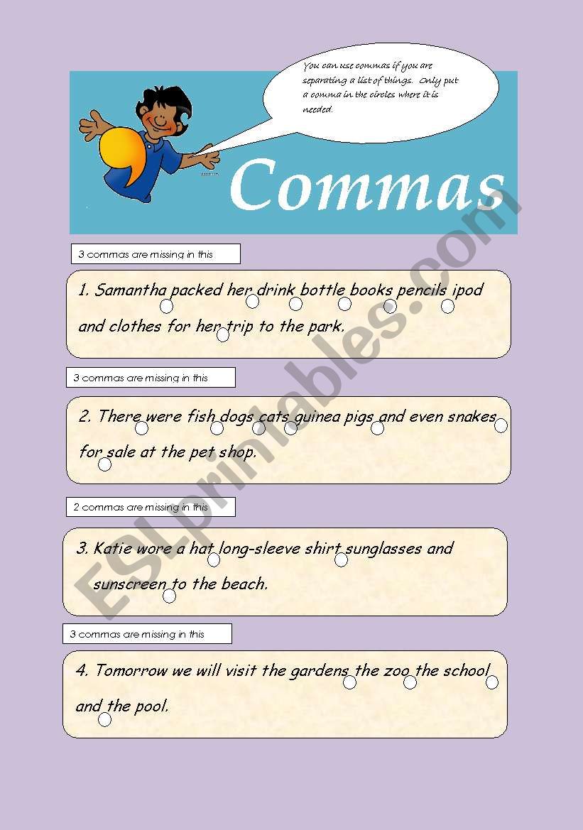 Commas worksheet