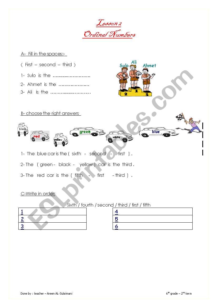 ordinak numbers worksheet