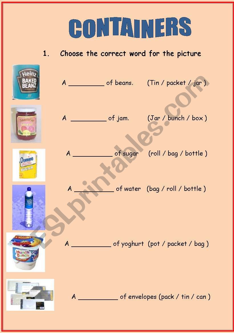 Containers worksheet
