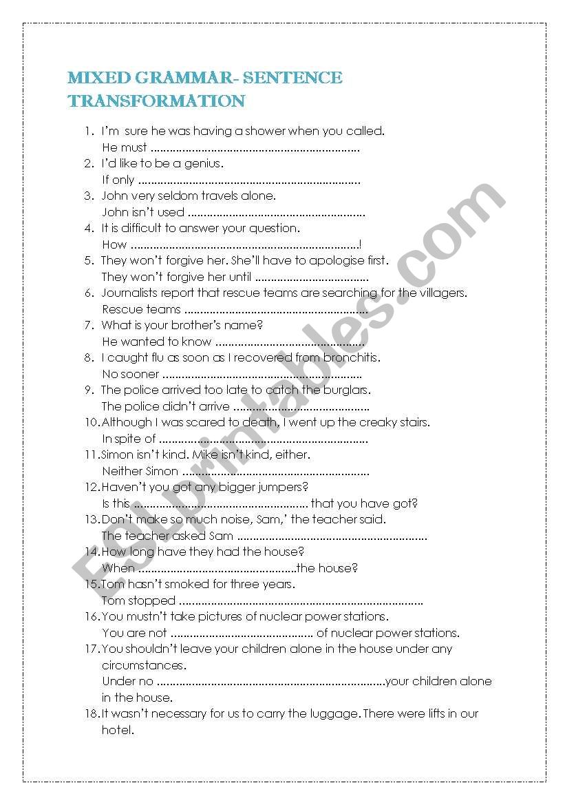 mixed grammar-sentence transformation