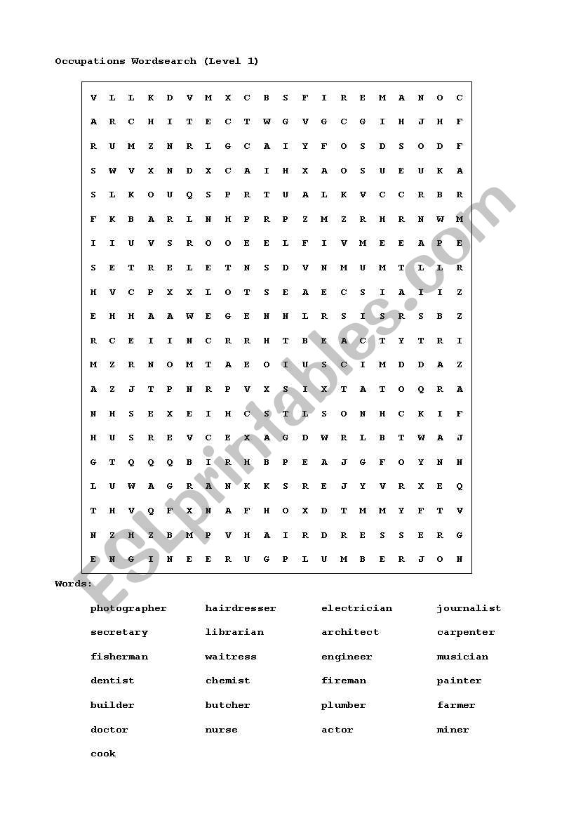 occupations worksheet