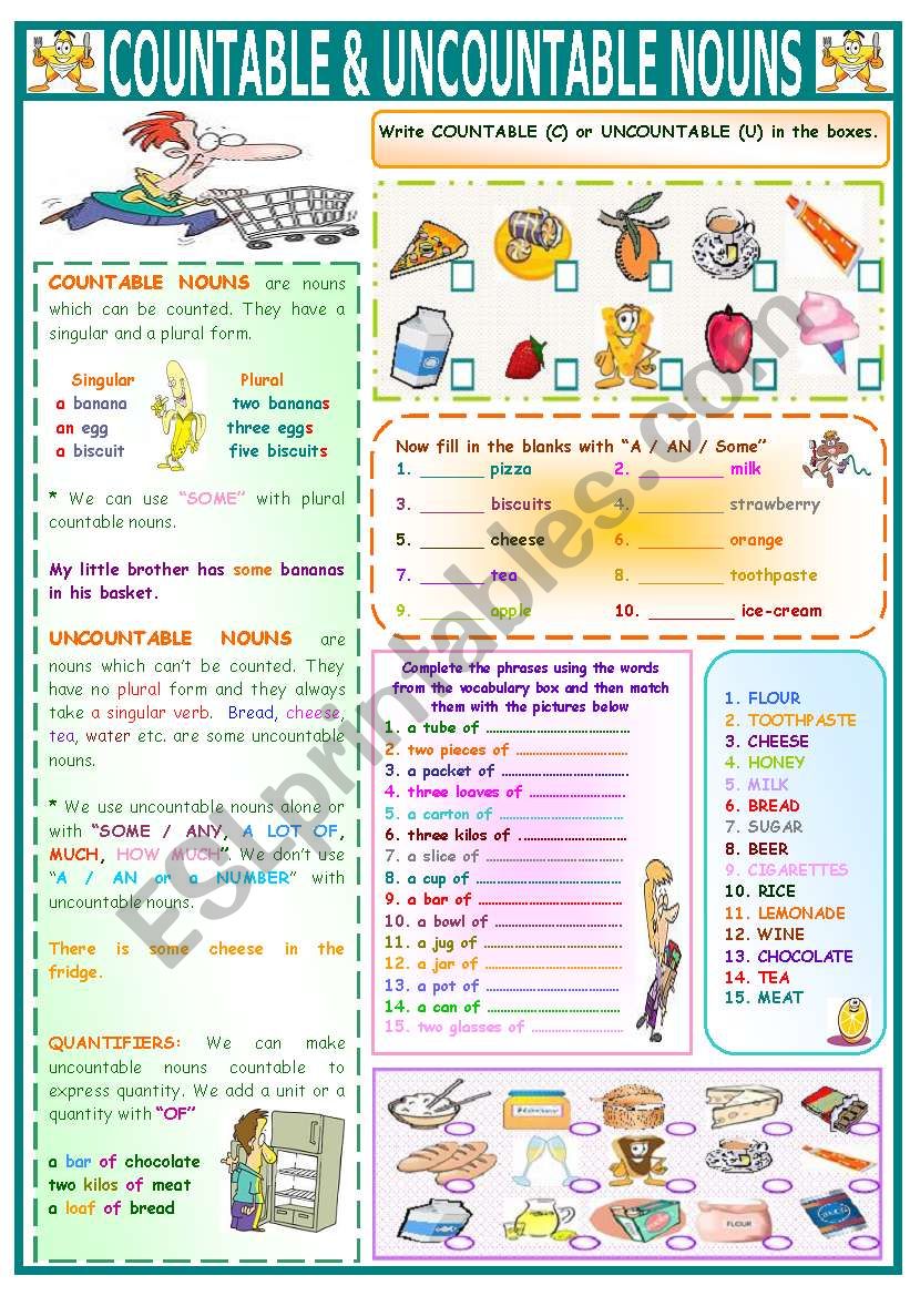 COUNTABLE&UNCOUNTABLE NOUNS worksheet