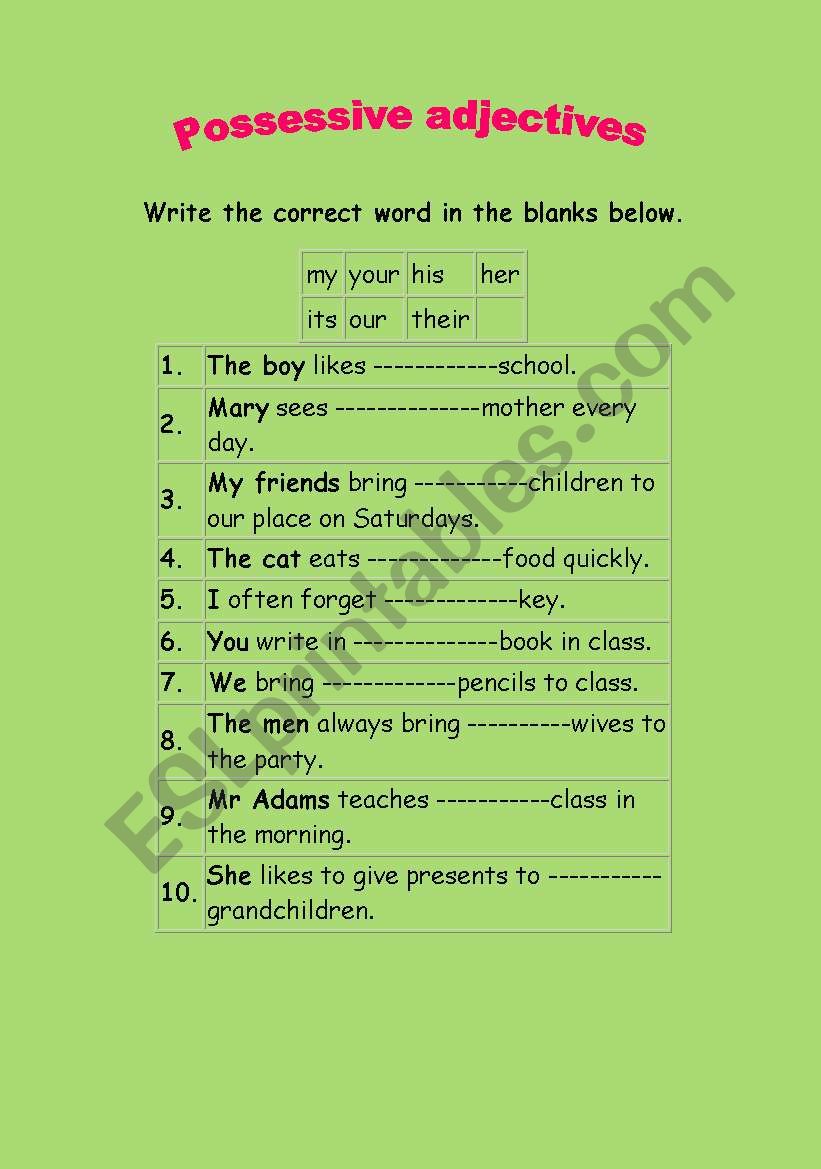 english-worksheets-possessive-adjectives