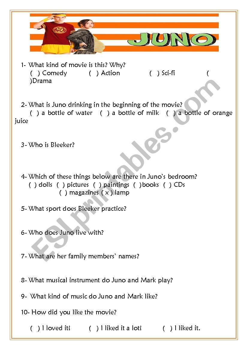 Juno - MovieSheet w/ Answer Key
